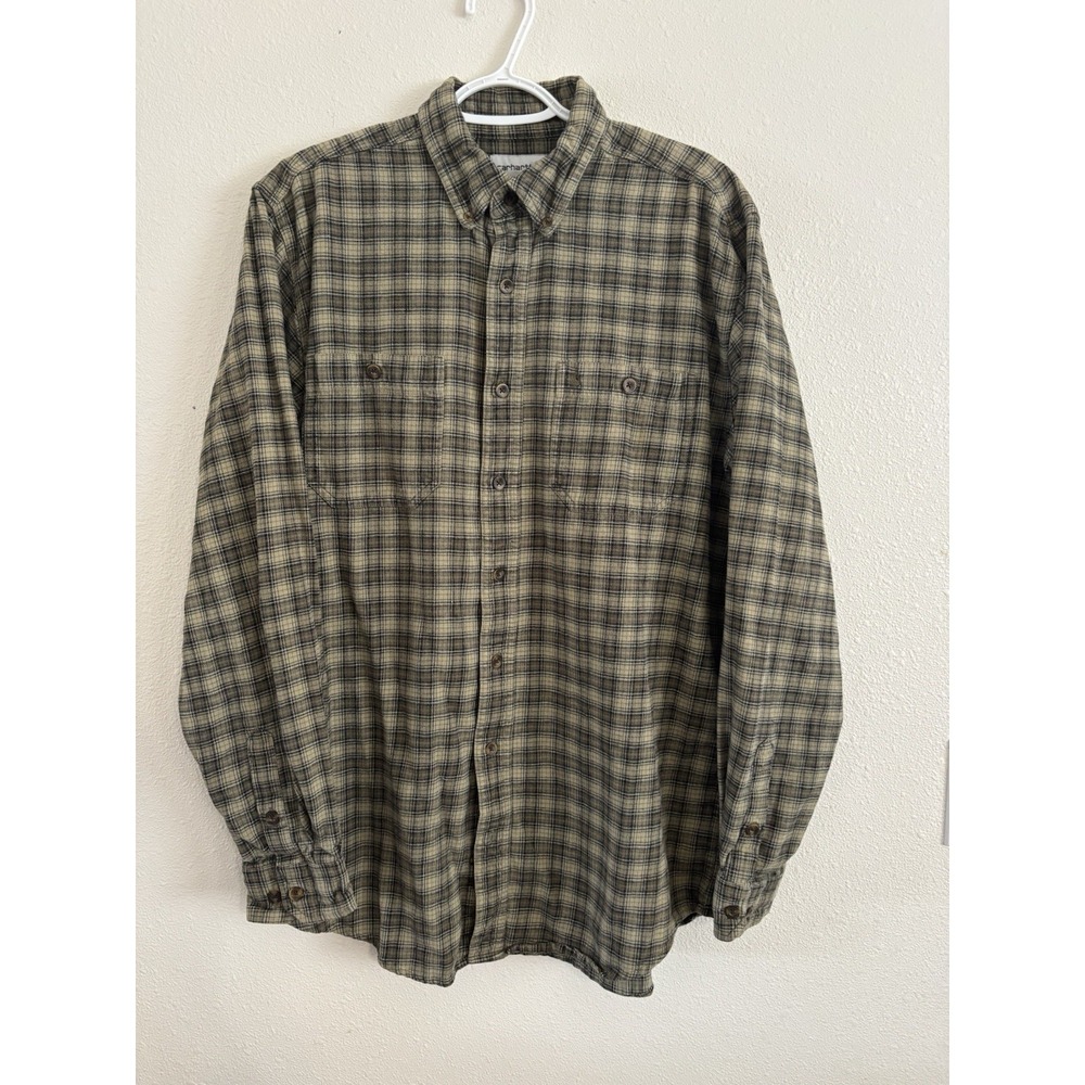 Carhartt Trumbull Plaid Flannel Shirt Mens L Tall Brown 100124 Button Up